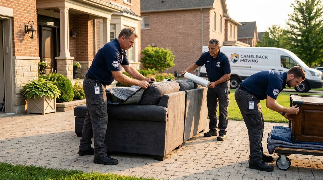 Large estate moving crew wrapping furniture in Houston, PA