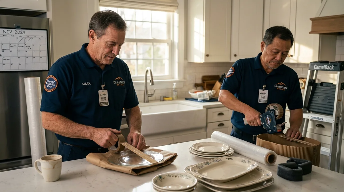 Professional crew packing kitchen dishware in Houston, PA